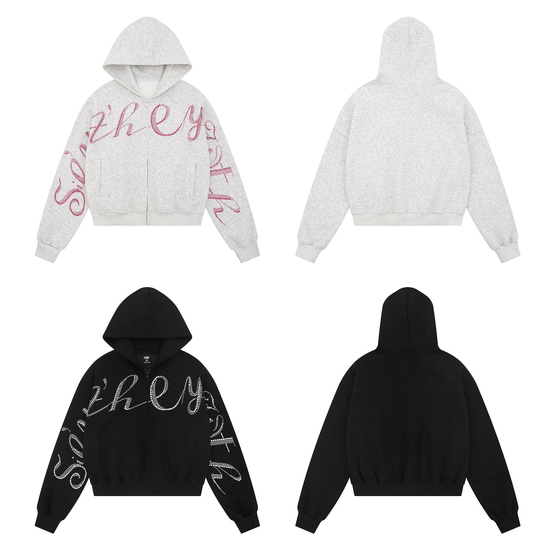 Couple's hooded sweatshirt with lettering and rhinestones - MATCHING MASTER