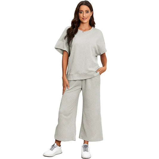 Summer solid color casual suit thread drawstring sportswear - MATCHING MASTER