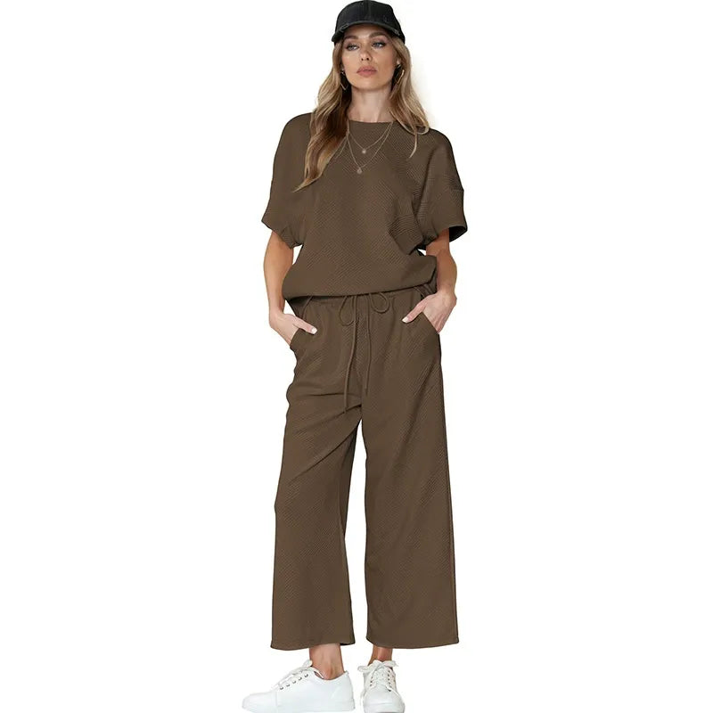 Summer solid color casual suit thread drawstring sportswear - MATCHING MASTER