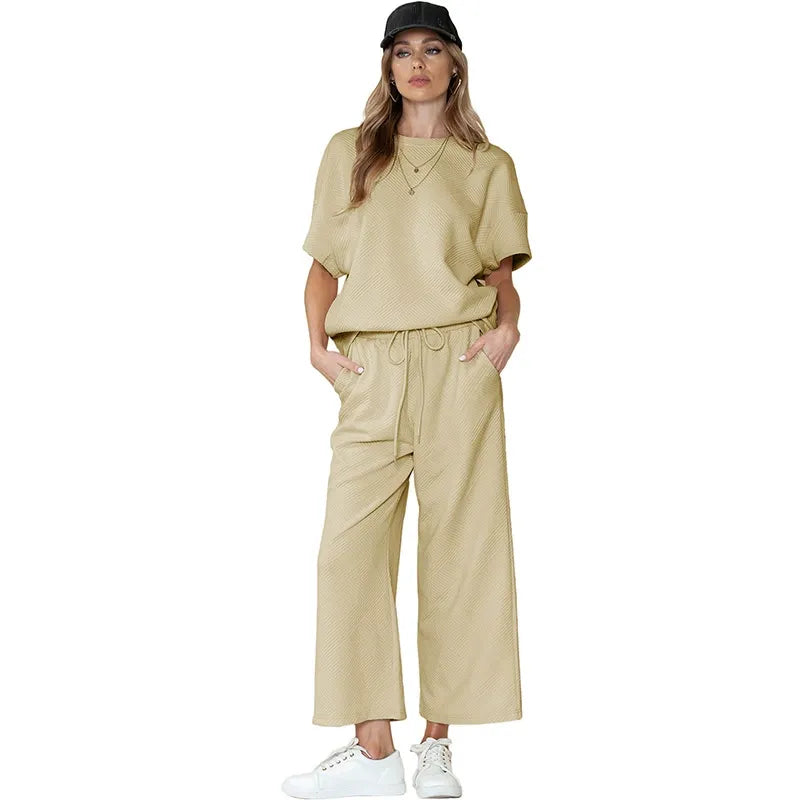 Summer solid color casual suit thread drawstring sportswear - MATCHING MASTER