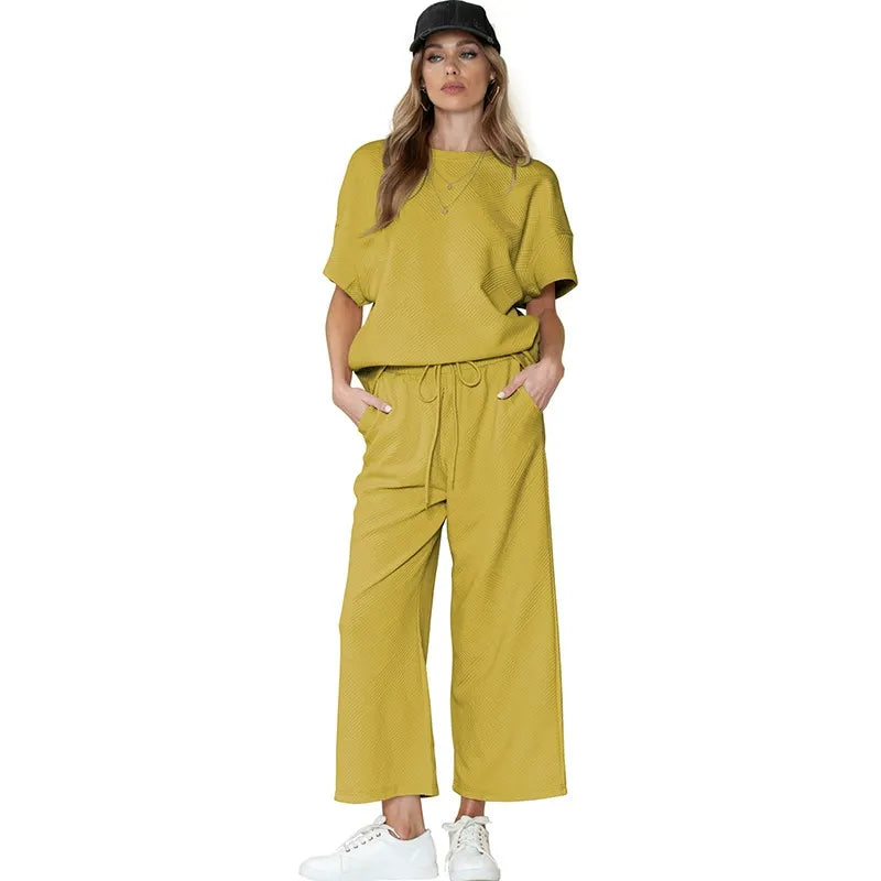 Summer solid color casual suit thread drawstring sportswear - MATCHING MASTER