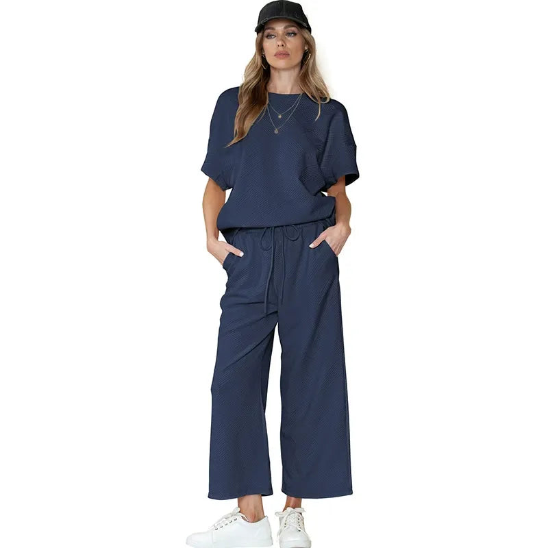 Summer solid color casual suit thread drawstring sportswear - MATCHING MASTER