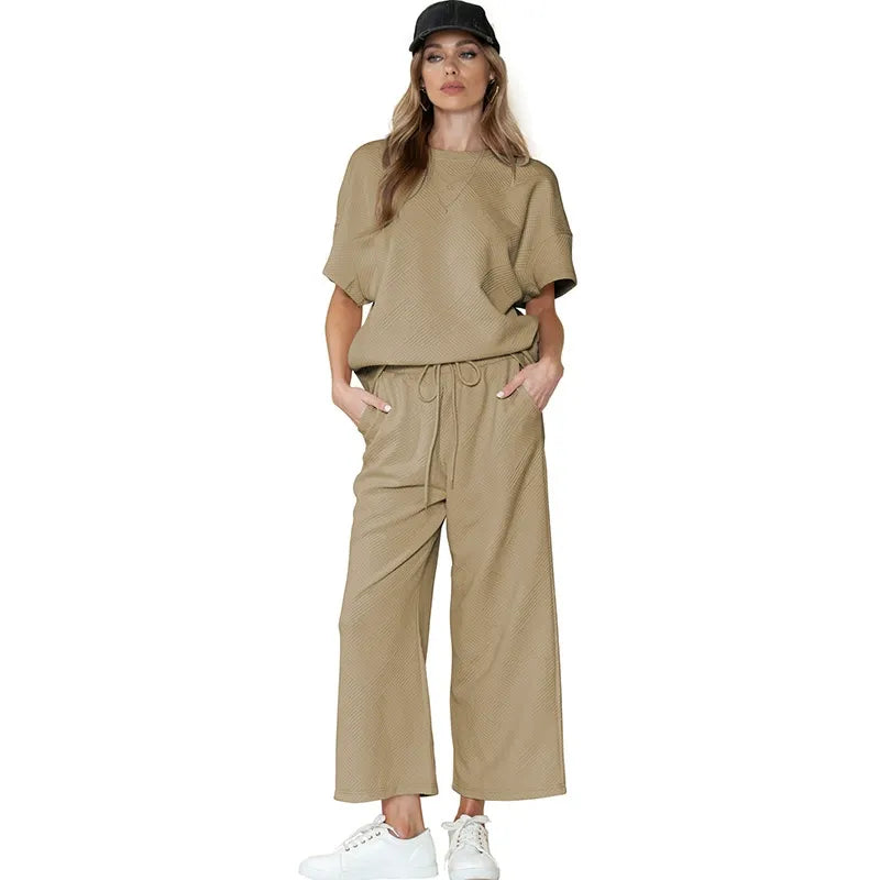 Summer solid color casual suit thread drawstring sportswear - MATCHING MASTER