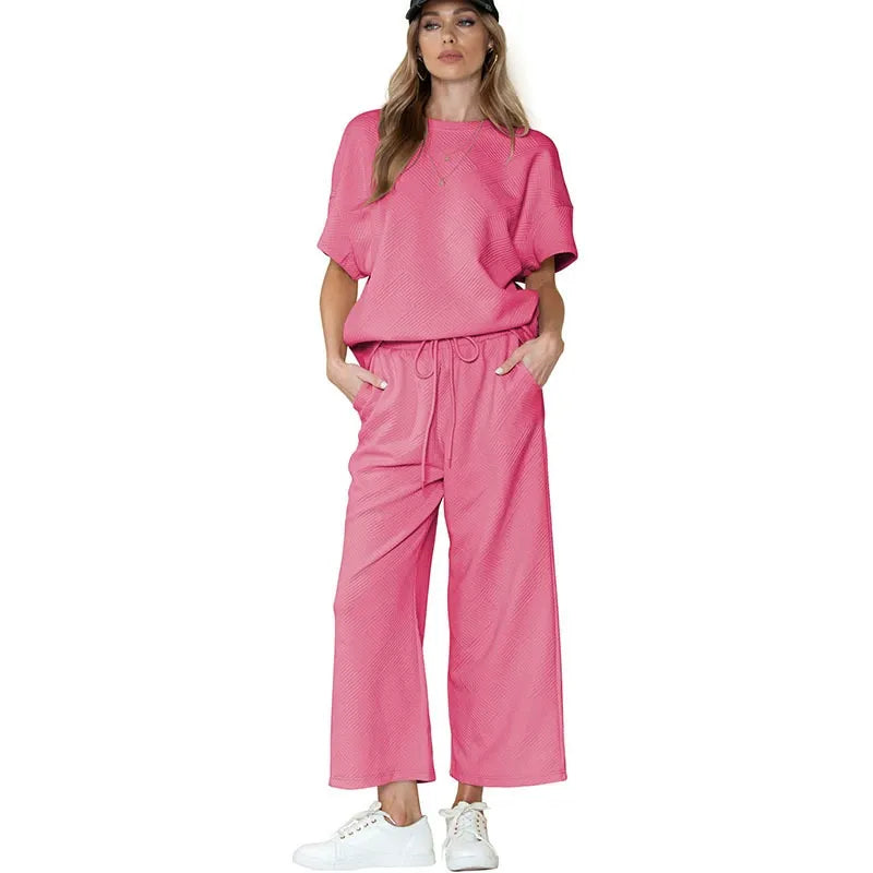 Summer solid color casual suit thread drawstring sportswear - MATCHING MASTER