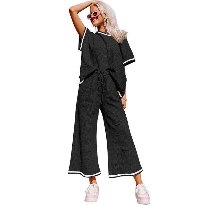 Summer solid color casual suit thread drawstring sportswear - MATCHING MASTER