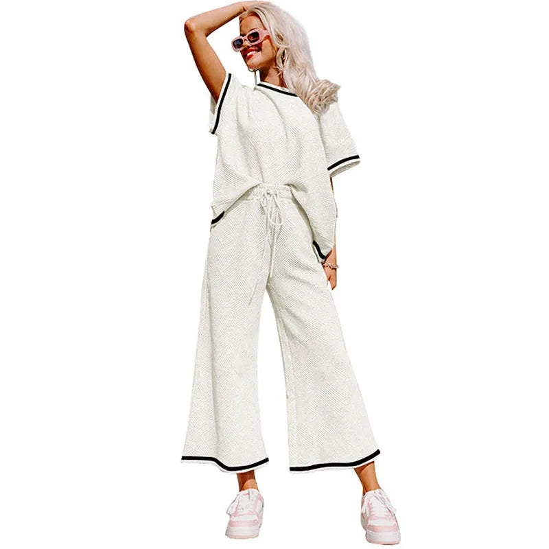 Summer solid color casual suit thread drawstring sportswear - MATCHING MASTER