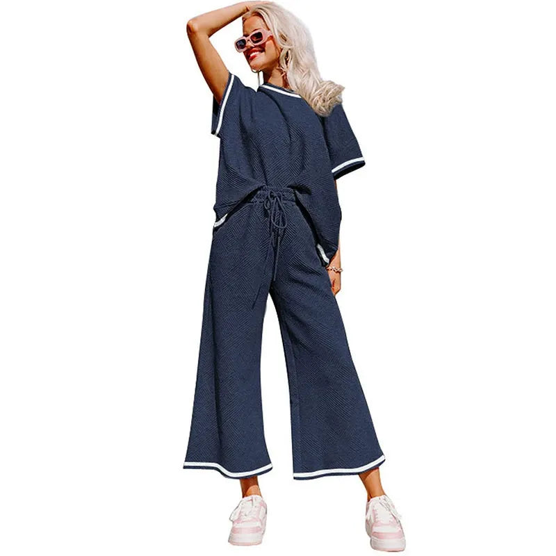 Summer solid color casual suit thread drawstring sportswear - MATCHING MASTER