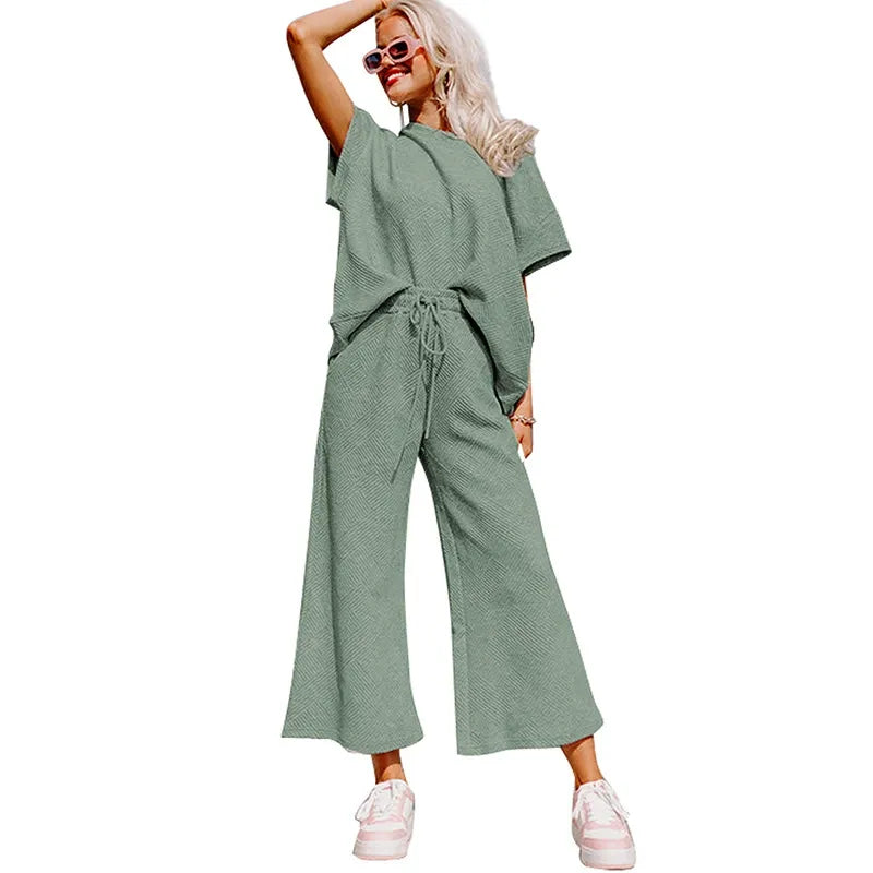 Summer solid color casual suit thread drawstring sportswear - MATCHING MASTER