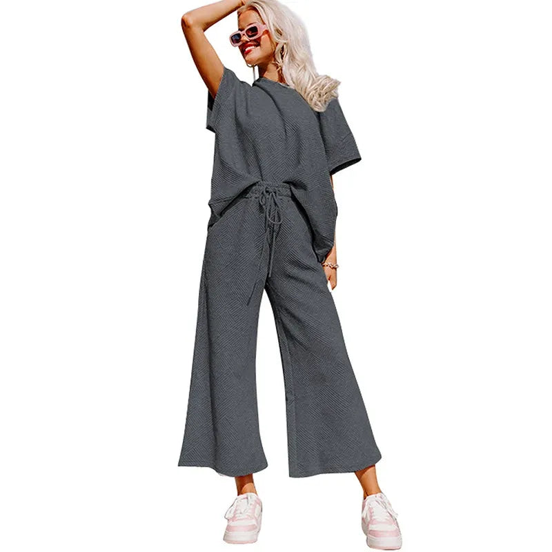 Summer solid color casual suit thread drawstring sportswear - MATCHING MASTER