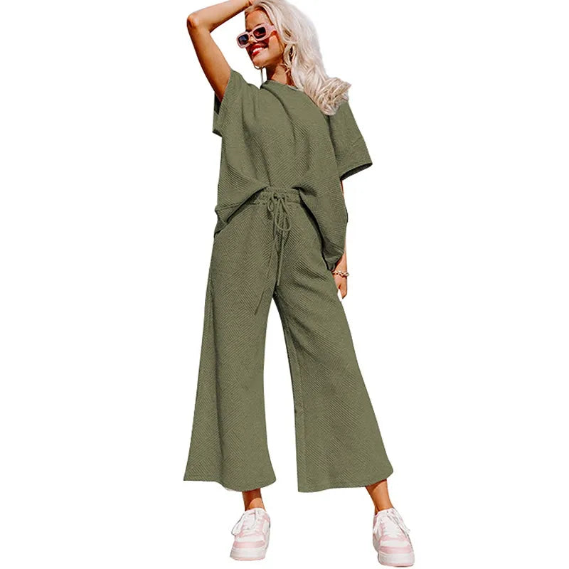 Summer solid color casual suit thread drawstring sportswear - MATCHING MASTER