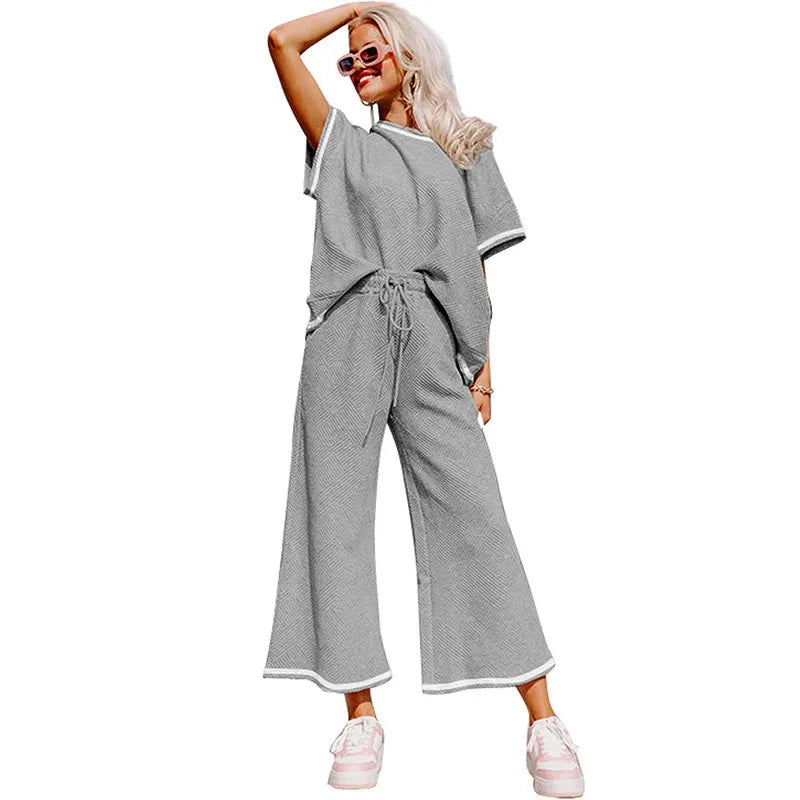Summer solid color casual suit thread drawstring sportswear - MATCHING MASTER