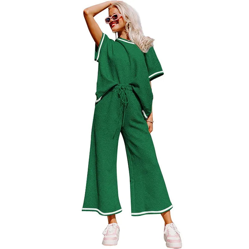 Summer solid color casual suit thread drawstring sportswear - MATCHING MASTER