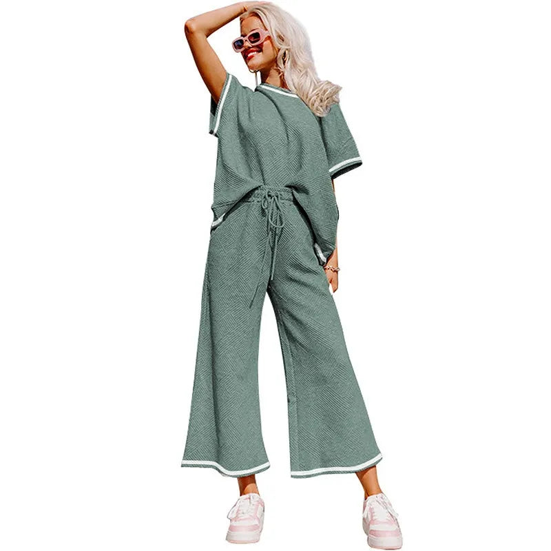 Summer solid color casual suit thread drawstring sportswear - MATCHING MASTER