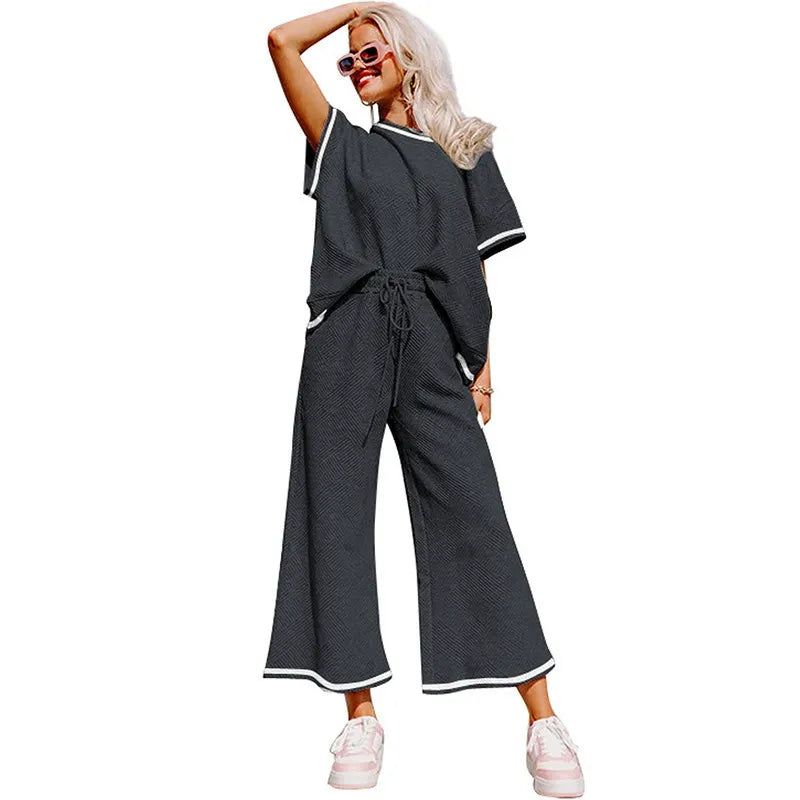 Summer solid color casual suit thread drawstring sportswear - MATCHING MASTER