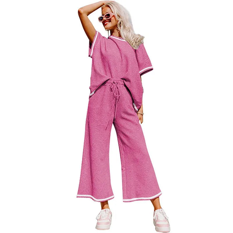 Summer solid color casual suit thread drawstring sportswear - MATCHING MASTER