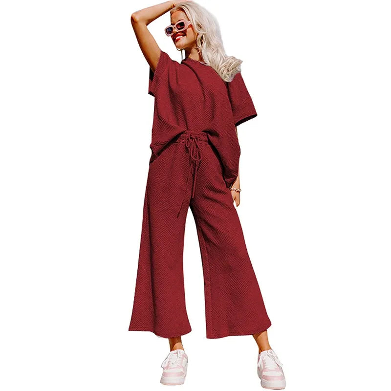 Summer solid color casual suit thread drawstring sportswear - MATCHING MASTER