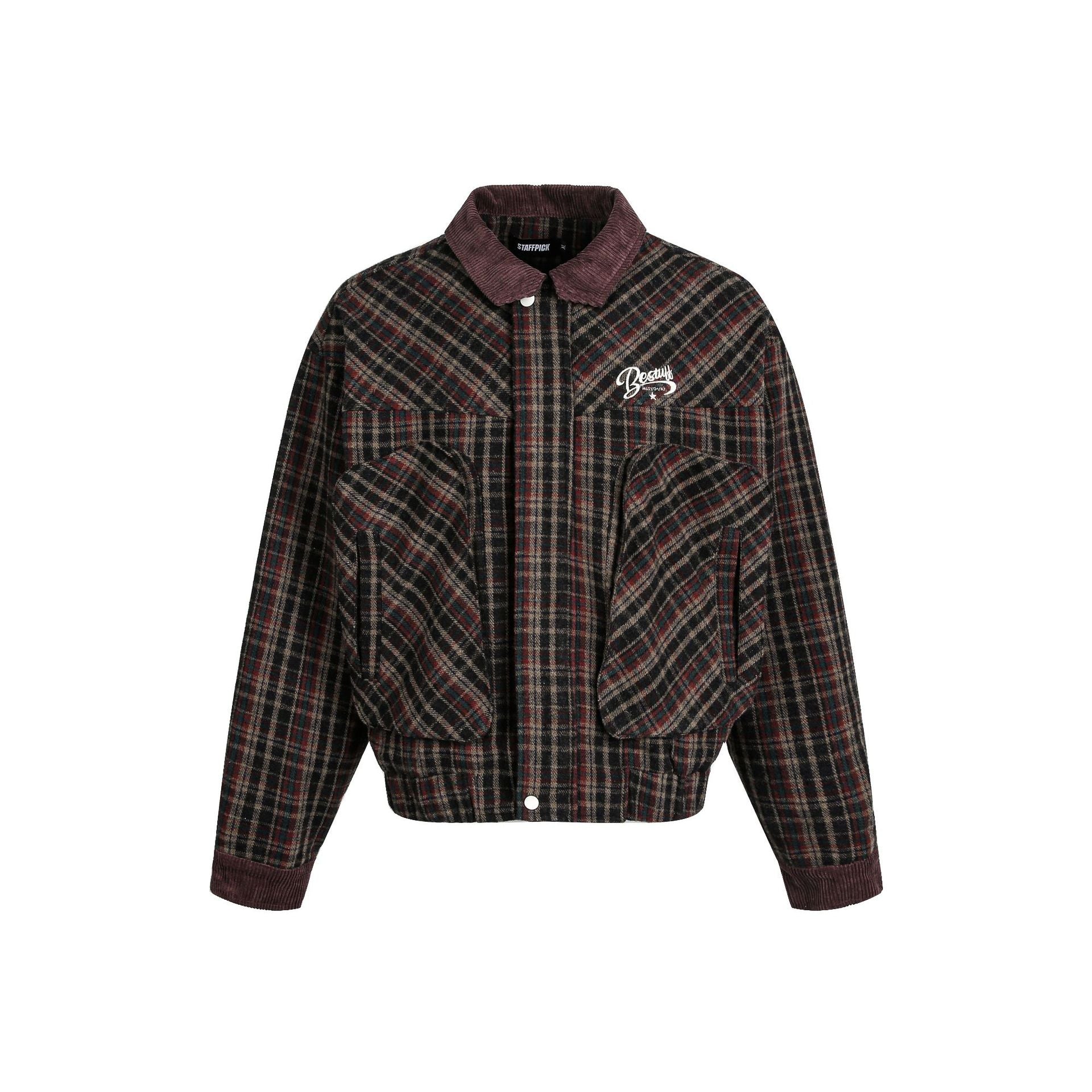 Large Pocket Striped Plaid Couple Jacket - MATCHING MASTER