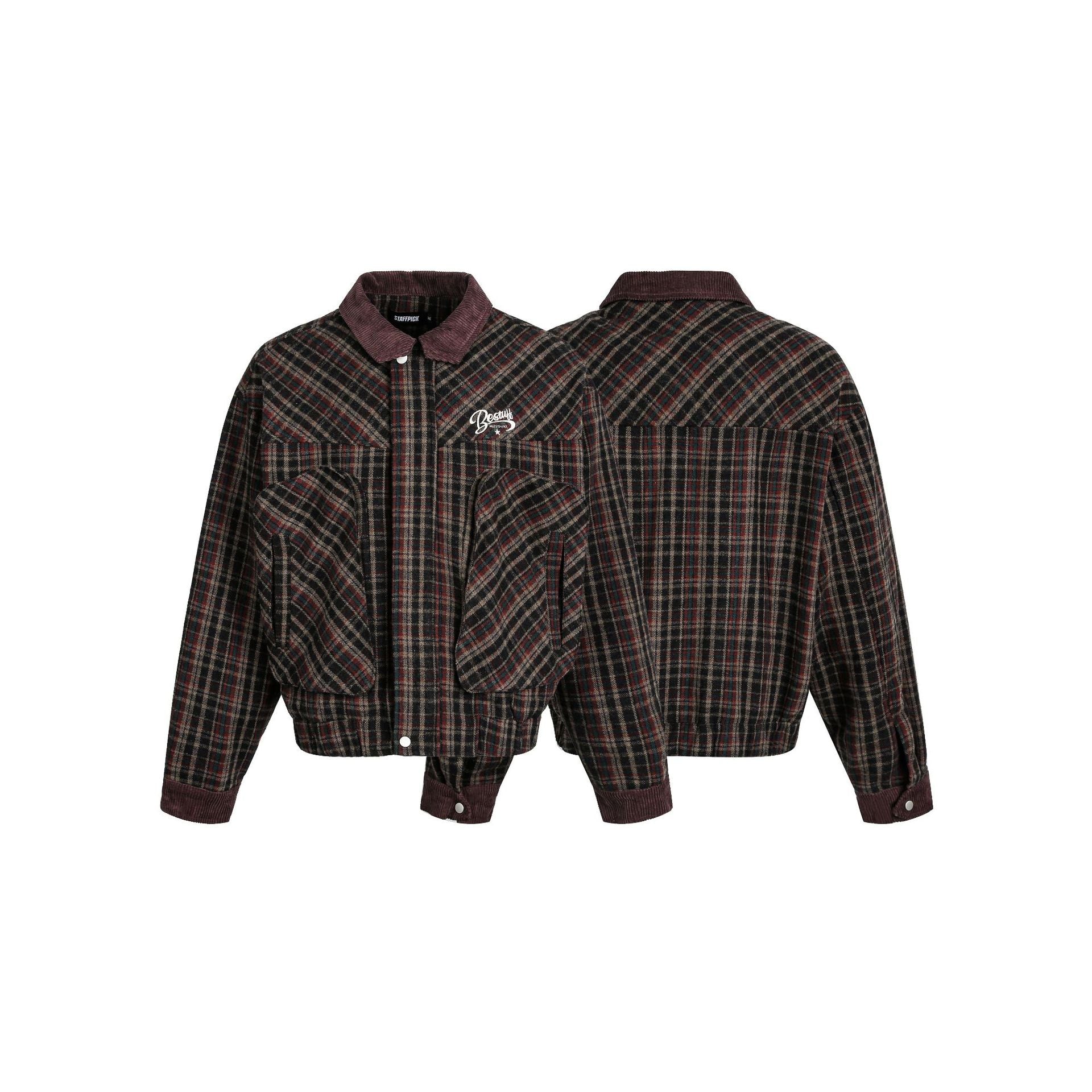 Large Pocket Striped Plaid Couple Jacket - MATCHING MASTER