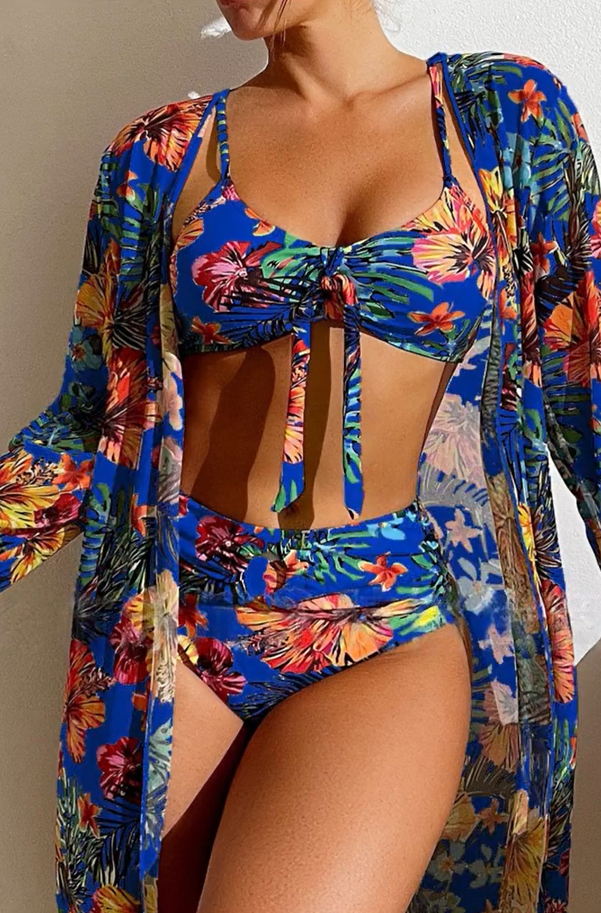 Women's 3-piece V-neck floral print bikini set