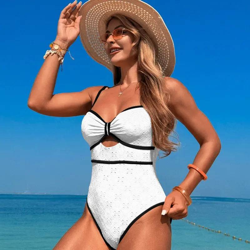 Women's One Piece Color Block Cutout Front Swimsuit - MATCHING MASTER