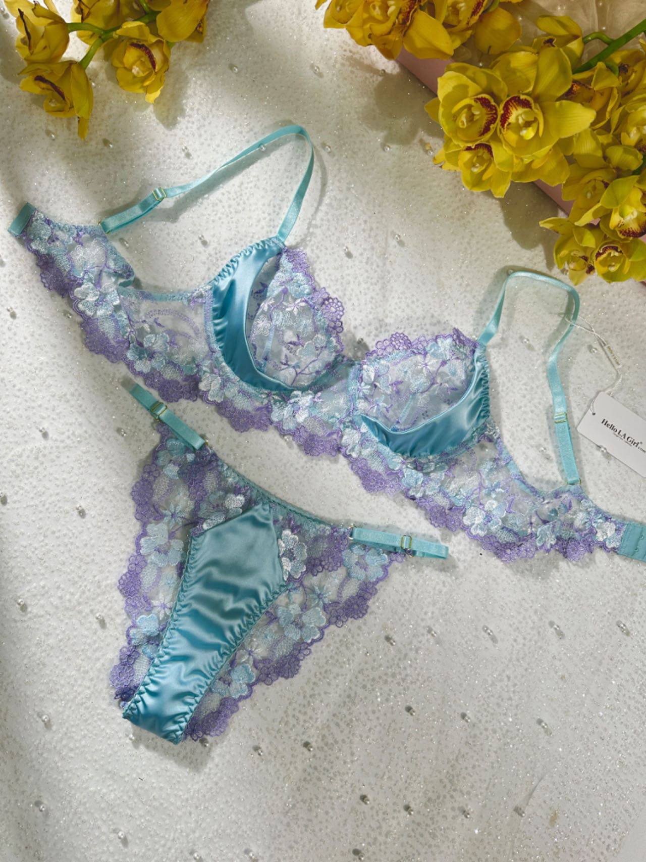 Romantic Blue Embroidered Push-up Lingerie Set - MATCHING MASTER