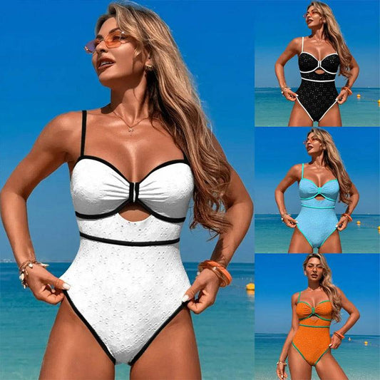 Women's One Piece Color Block Cutout Front Swimsuit - MATCHING MASTER