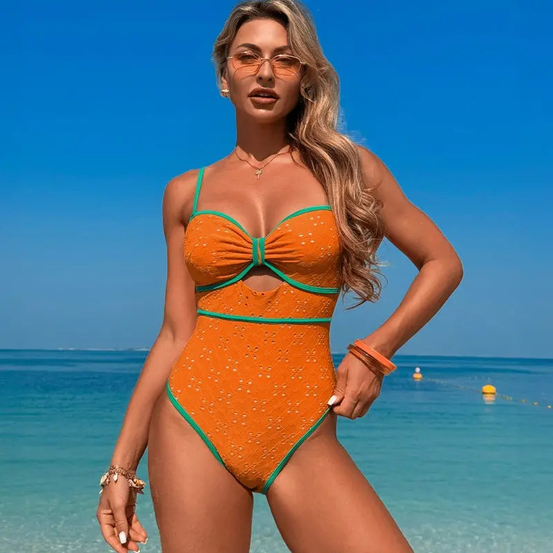 Women's One Piece Color Block Cutout Front Swimsuit