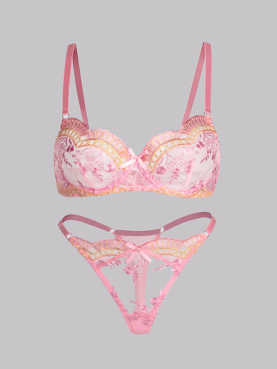 Pink Fancy Embroidery Lingerie Set