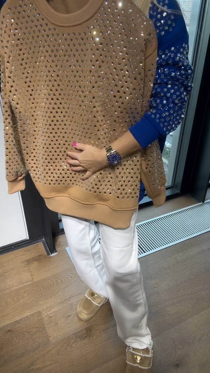 WOMEN'S CREW NECK RHINESTONE CASUAL SWEATSHIRT - MATCHING MASTER