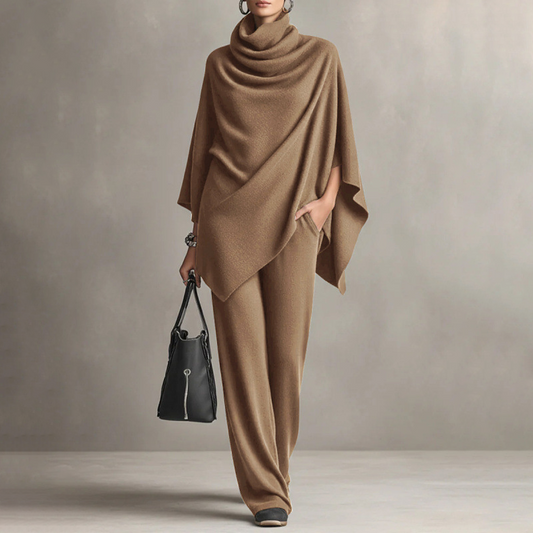 Women's Cowl Neck Cape & Wide-Leg Pants Set - MATCHING MASTER