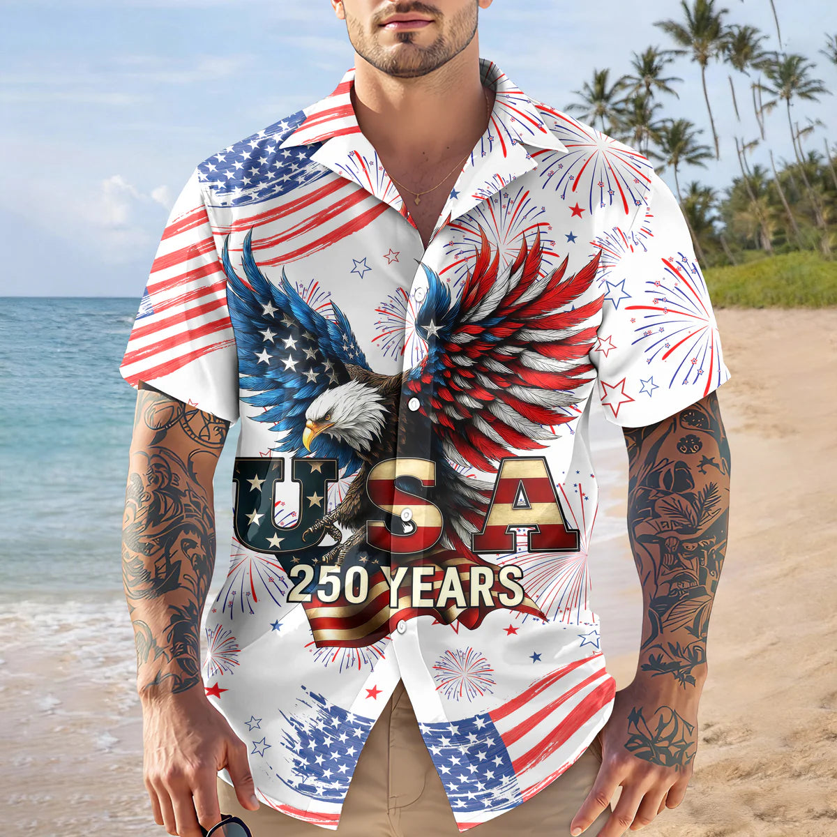 Patriotic Bald Eagle USA 250 Years Hawaii Shirt - BundleWear