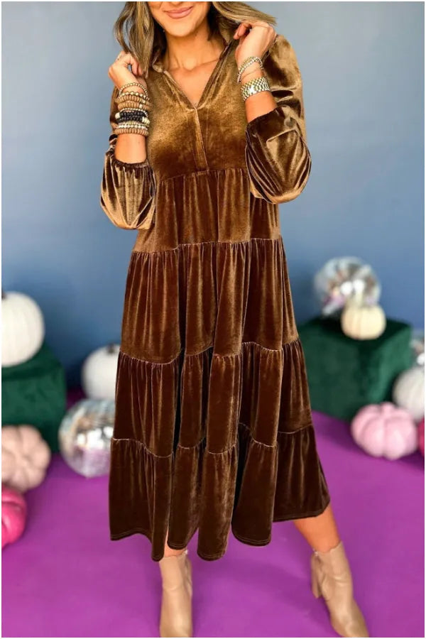 V NECK VELVET DRESS - MATCHING MASTER