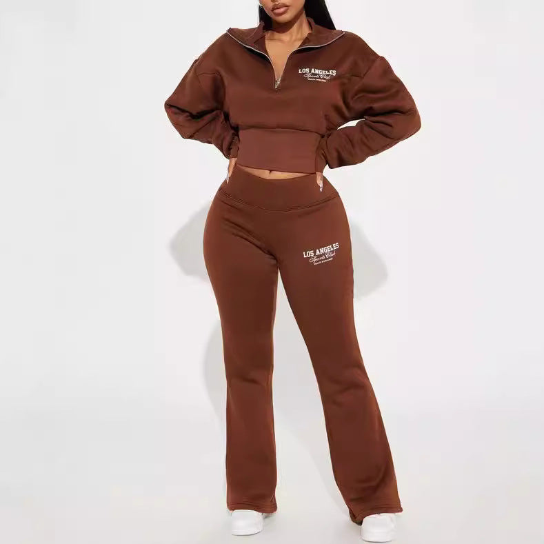 Autumn and winter new fashion suit loose waist short top, low waist mop long trousers, two -piece set - MATCHING MASTER