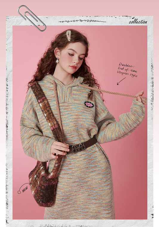 Autumn and winter colorful hooded sweater dress - MATCHING MASTER