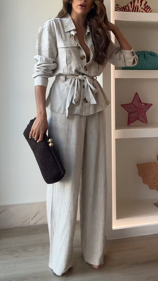 Ladies' Collar and Buckle Top+ Pants Style Commuting Suit - MATCHING MASTER