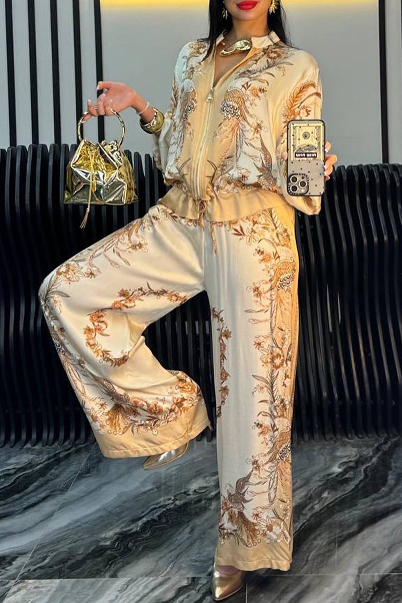 Women's Satin Zipper Printed Casual Suit - MATCHING MASTER