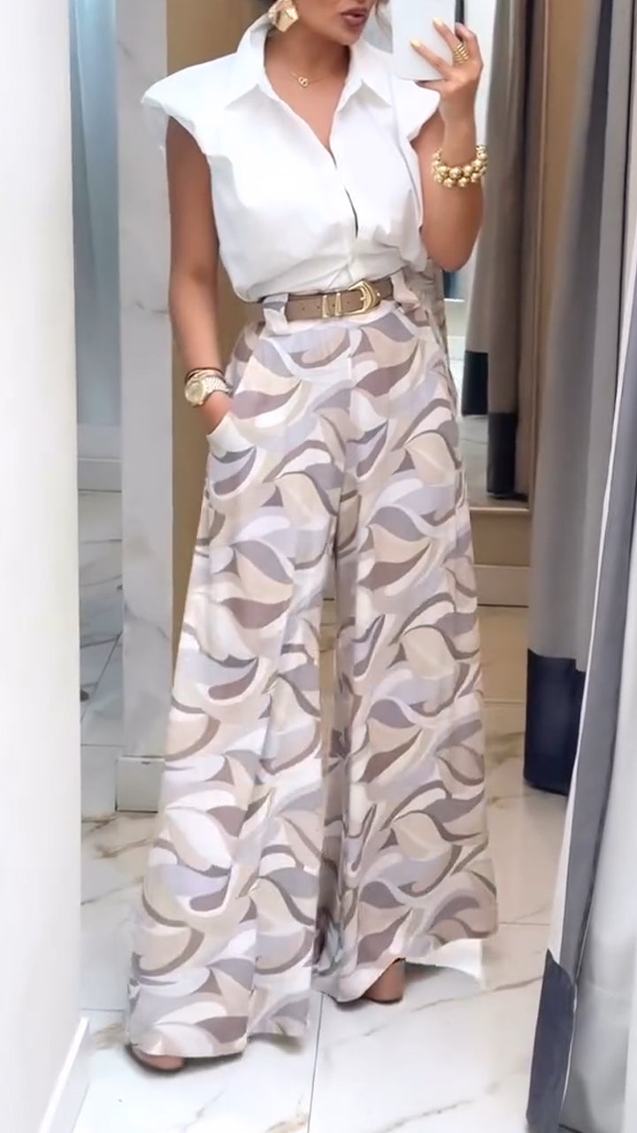 Ladies' Lapel Shirt + Printed Pants Temperament Casual Suit - MATCHING MASTER