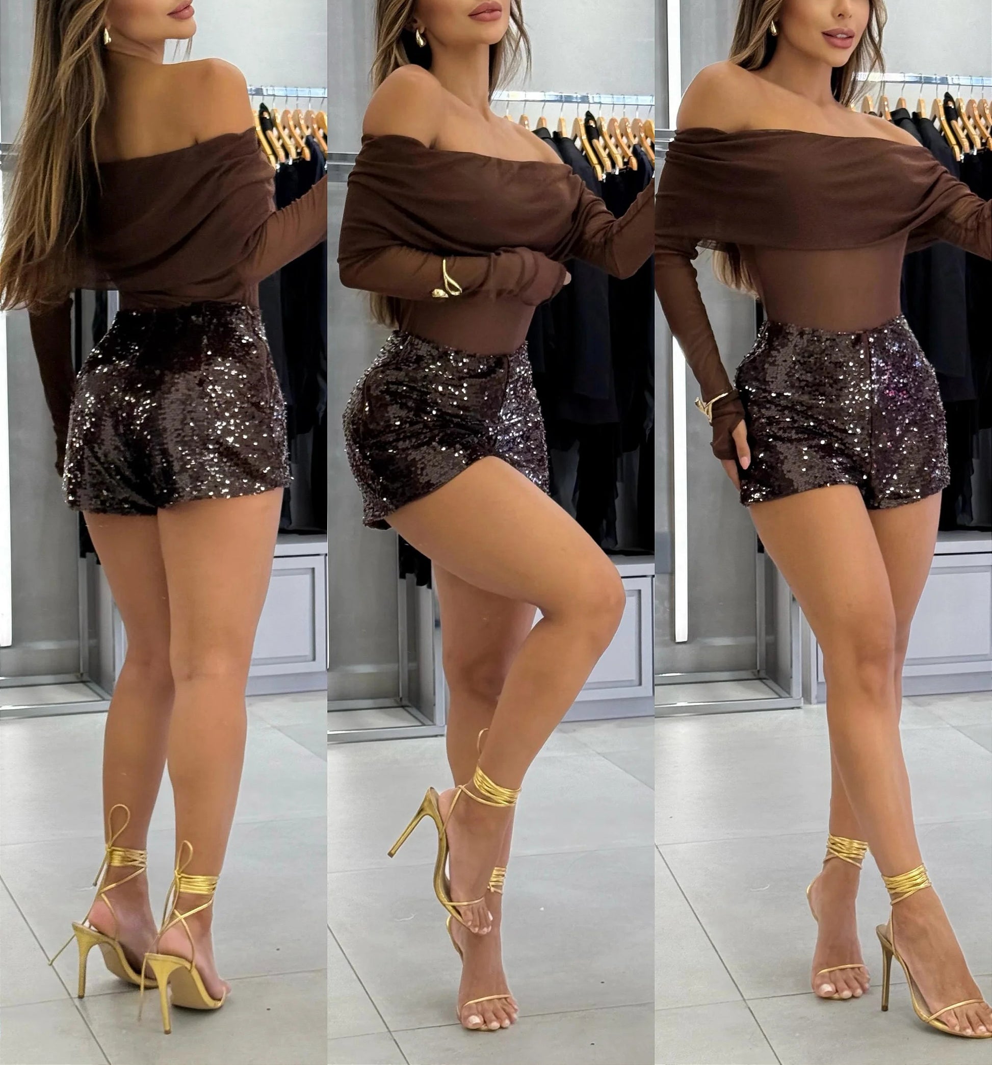 Ladies One Collar Top+ Sequined Pants Temperament and Leisure Suit - MATCHING MASTER