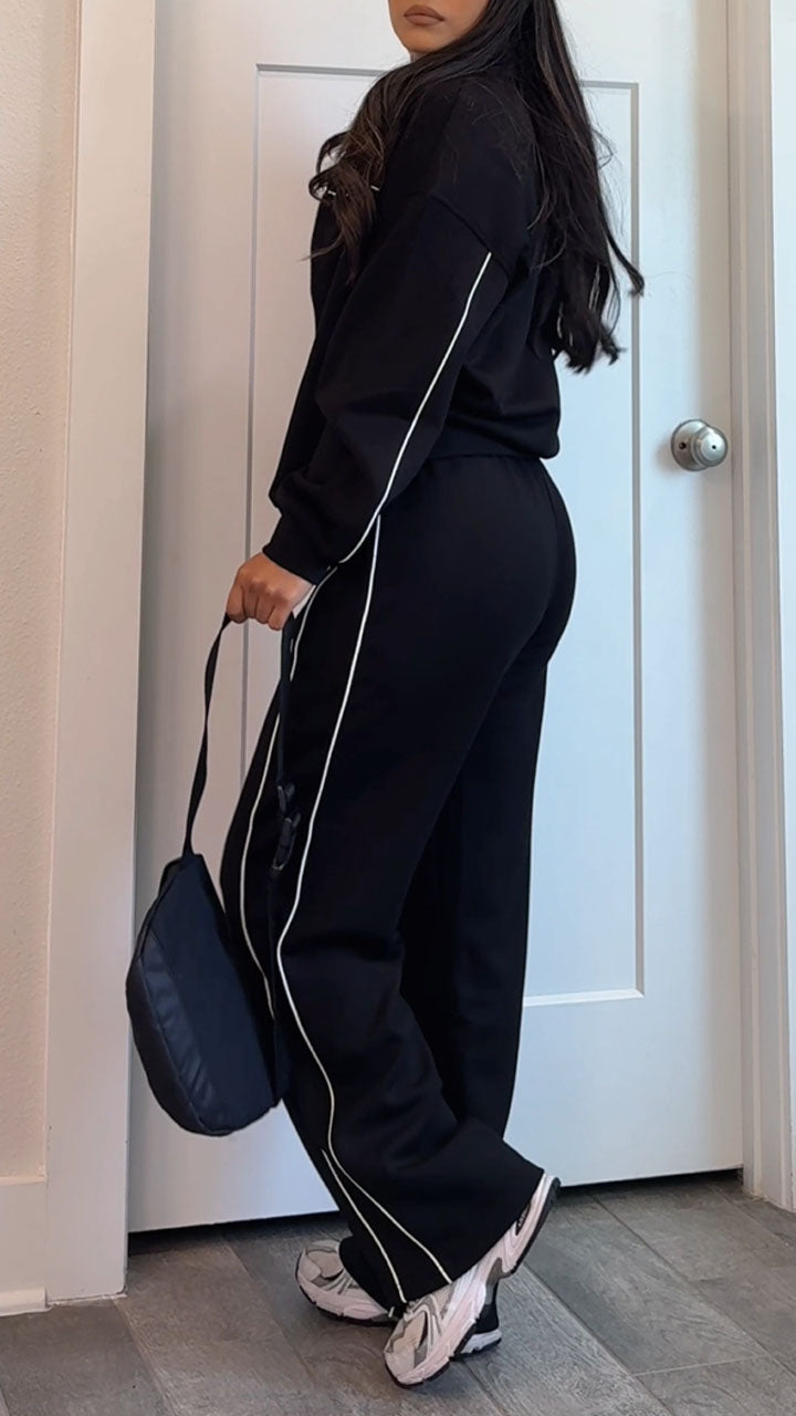 Women's Autumn Casual Side Stripe Sports Outdoor Jacket Coat Pants Set - MATCHING MASTER