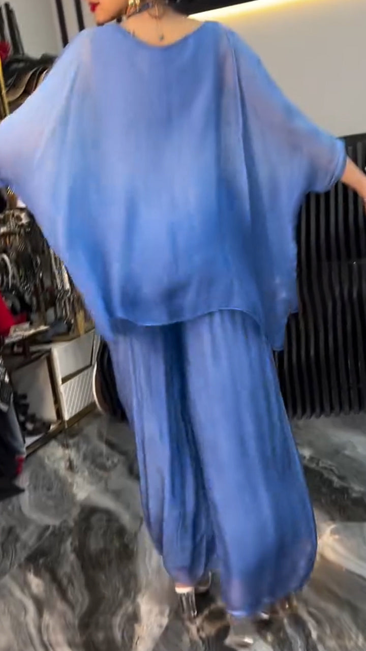 Ladies' Round Neck Printed Sequin Top+ Pants Loose Casual Set - MATCHING MASTER