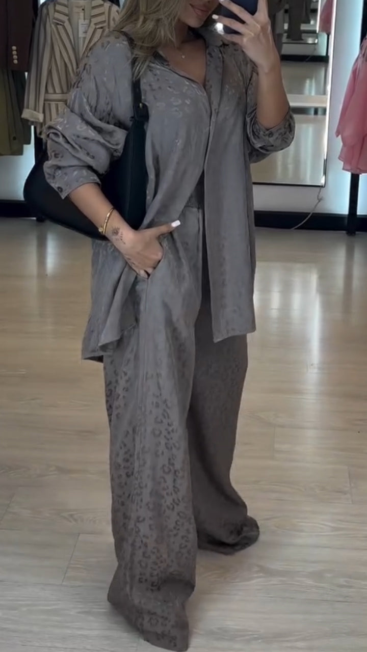 Ladies' Collar Leopard Print Loose Casual Suit - MATCHING MASTER