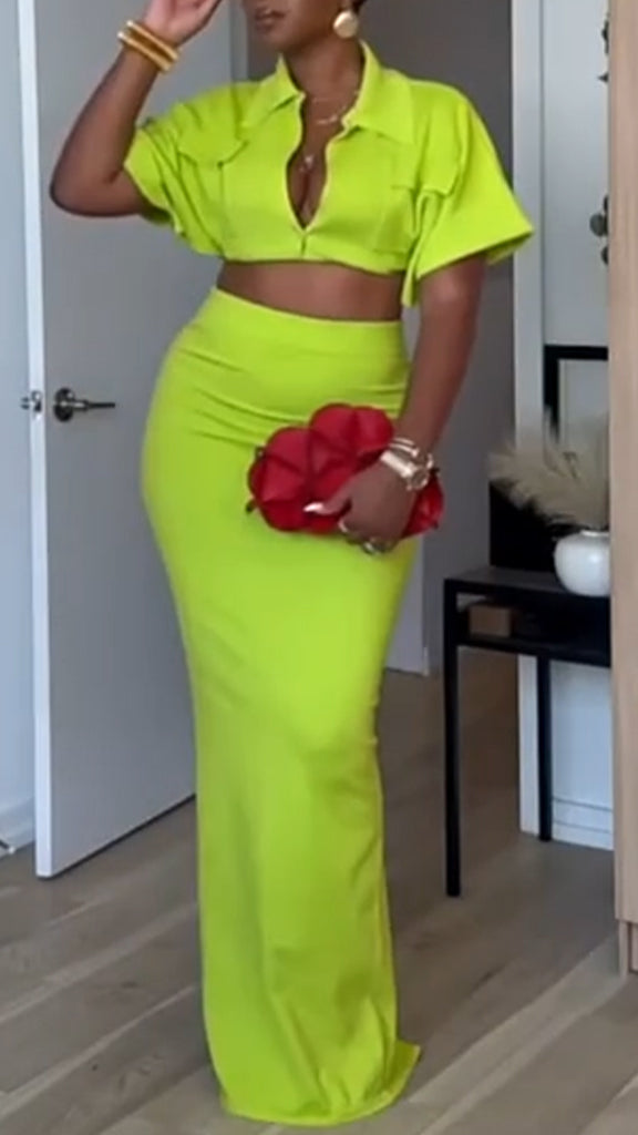 Ladies' Lapel Short Top+skirt Commuting Style Set - MATCHING MASTER