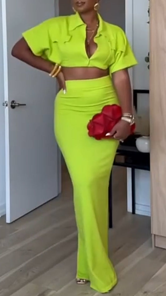 Ladies' Lapel Short Top+skirt Commuting Style Set - MATCHING MASTER