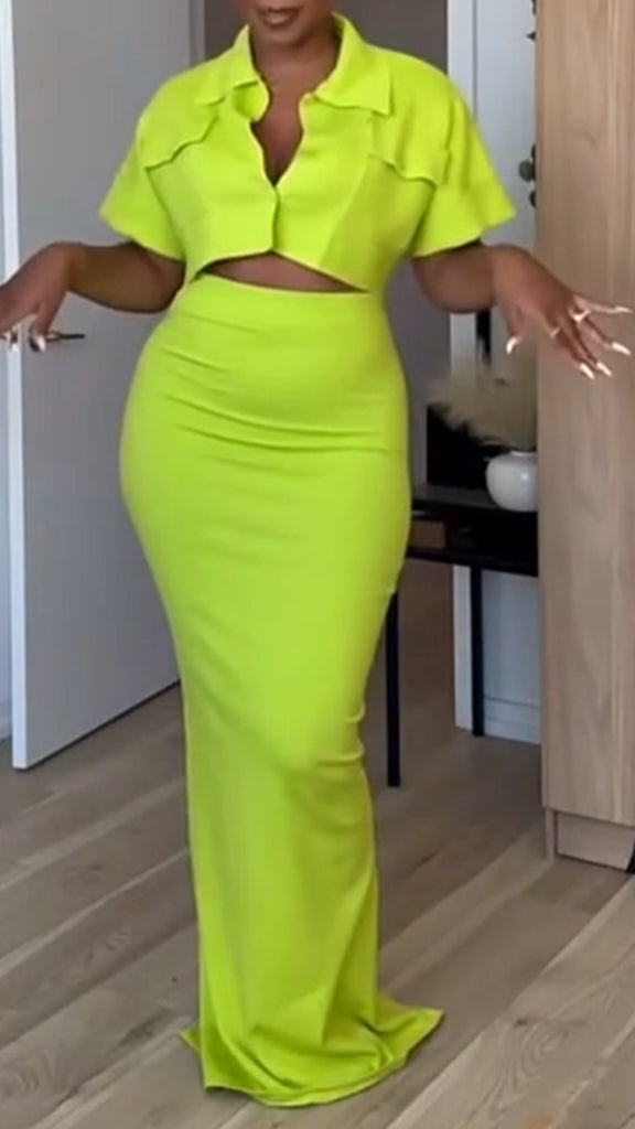 Ladies' Lapel Short Top+skirt Commuting Style Set - MATCHING MASTER