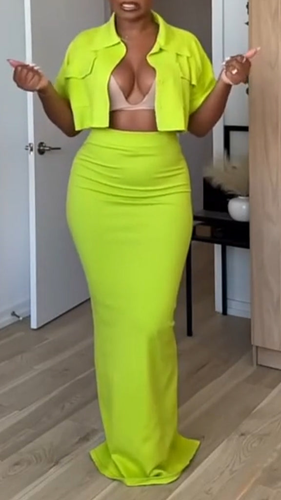 Ladies' Lapel Short Top+skirt Commuting Style Set - MATCHING MASTER