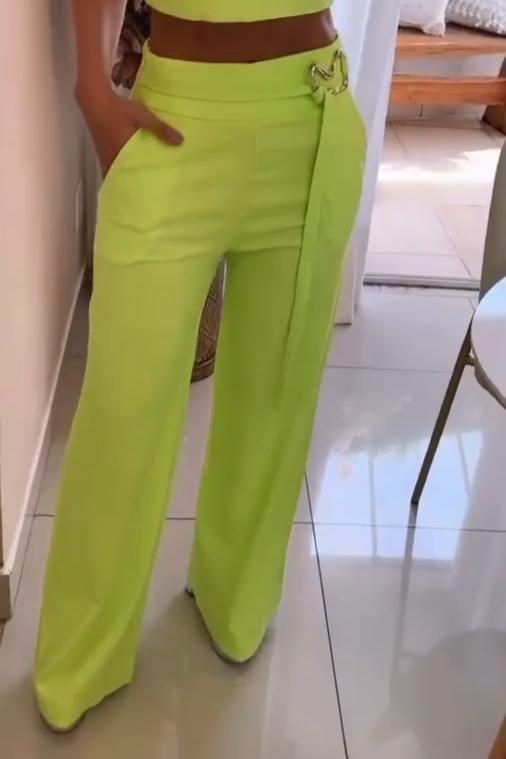 Women's Fashion Solid Color Suspender V-Neck Top Wide Leg Casual Pants Two-Piece Set - MATCHING MASTER