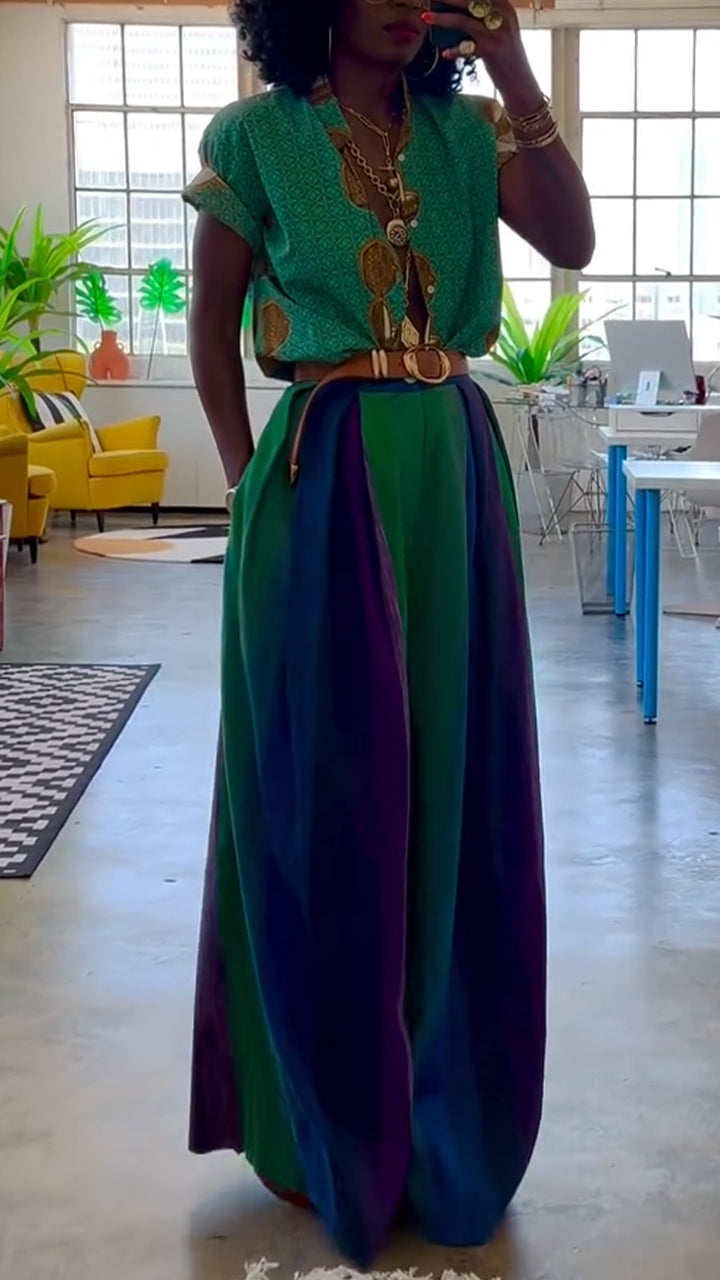 Ladies Round Neck Printed Top+ Contrasting Pants Casual Set - MATCHING MASTER