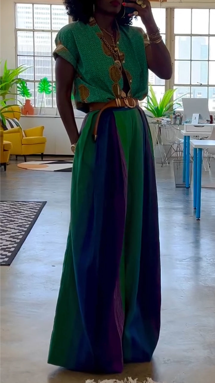 Ladies Round Neck Printed Top+ Contrasting Pants Casual Set - MATCHING MASTER