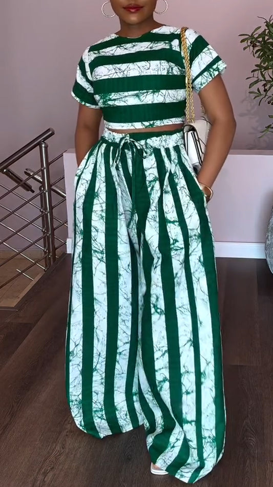 Ladies' Round Neck Striped Casual Suit - MATCHING MASTER