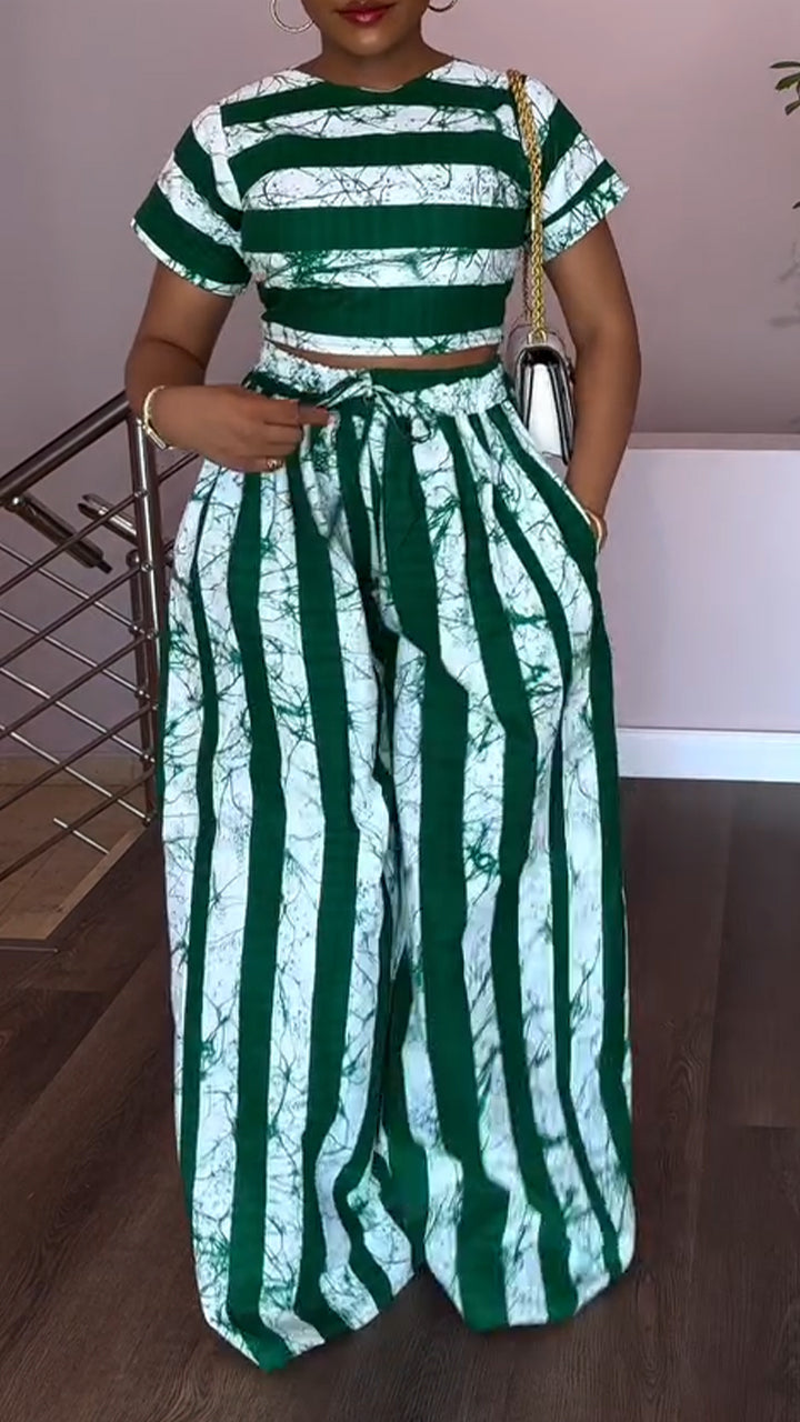 Ladies' Round Neck Striped Casual Suit - MATCHING MASTER